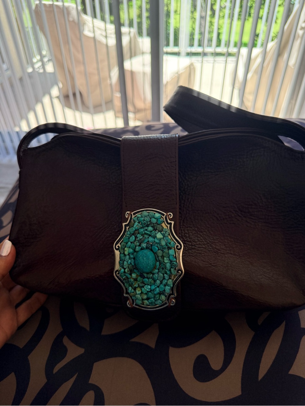 Bettina 🫶DuncanChocolate Brown Women’s Shoulder Bag w/ Turquoise Stone Buckle